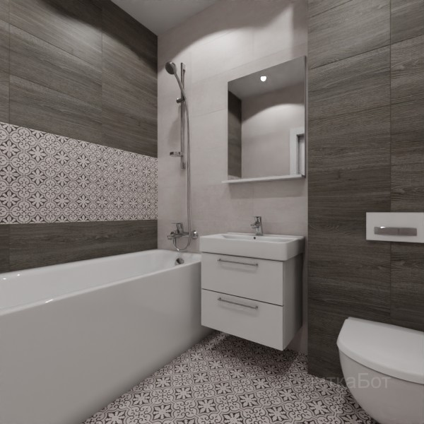 LB Ceramics 2026, Винтаж Вуд, Два декора над ванной, контраст у инсталляции №102
