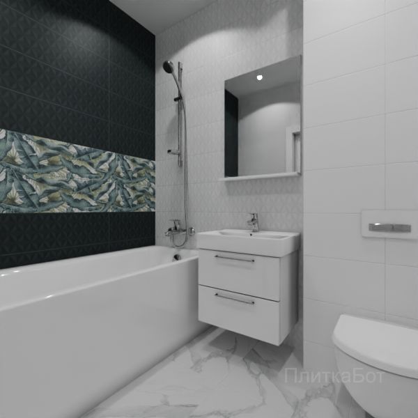 Kerama Marazzi, Диагональ, Два декора над ванной №21