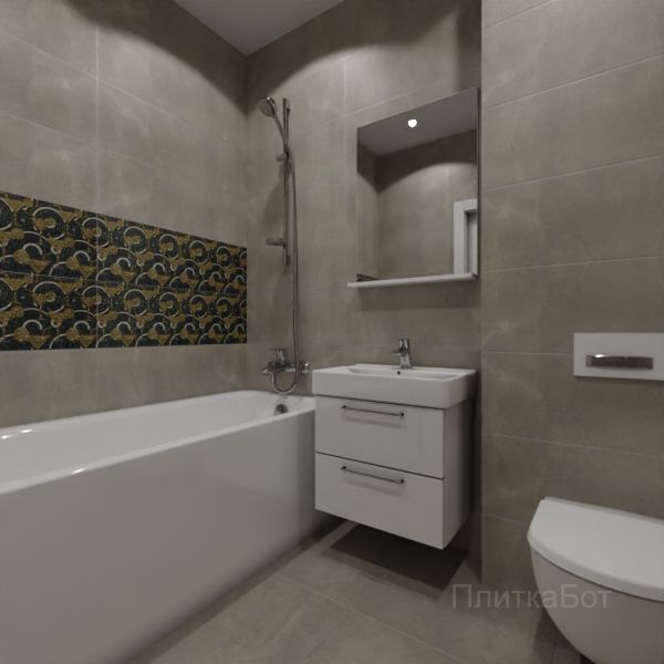Kerama Marazzi, Каталунья (серый), Два декора над ванной и основная плитка № 1