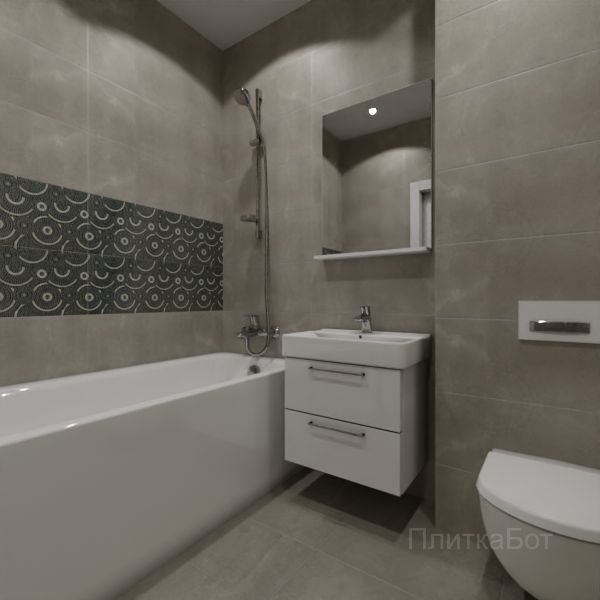 Kerama Marazzi, Каталунья (серый), Два декора над ванной и основная плитка № 2