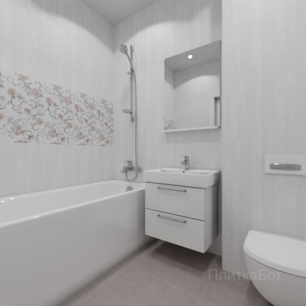 Kerama Marazzi, Марсо (розовый), Декор над ванной вертикально № 3