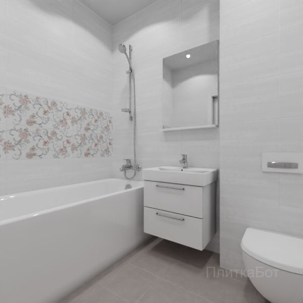 Kerama Marazzi, Марсо (розовый), Два декора над ванной и основная плитка № 1