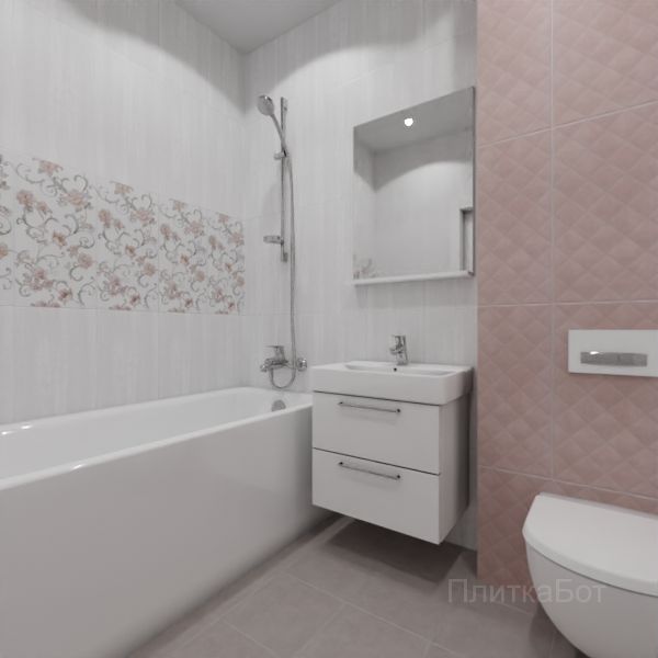 Kerama Marazzi, Марсо (розовый), Декор над ванной вертикально № 1