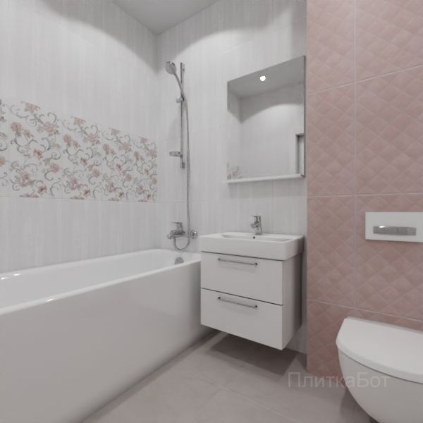Kerama Marazzi, Марсо (розовый), Декор над ванной вертикально № 2