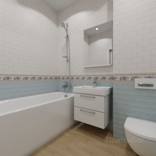 Kerama Marazzi, Тортона (голубой), Кирпичная кладка, низ декор верх № 1