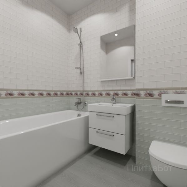 Kerama Marazzi, Тортона (зеленый), Кирпичная кладка, низ декор верх № 4