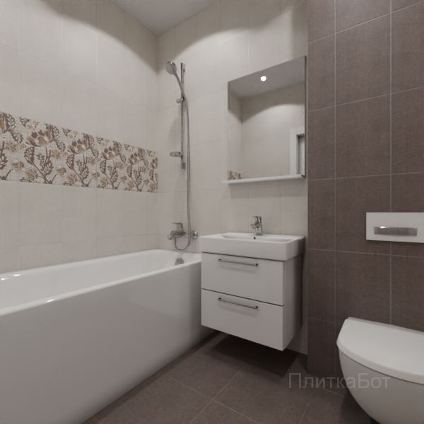 Kerama Marazzi, Трокадеро (коричневый), Декор над ванной вертикально № 4