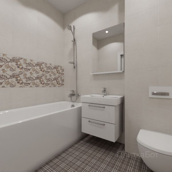Kerama Marazzi, Трокадеро (коричневый), Два декора над ванной и основная плитка № 1