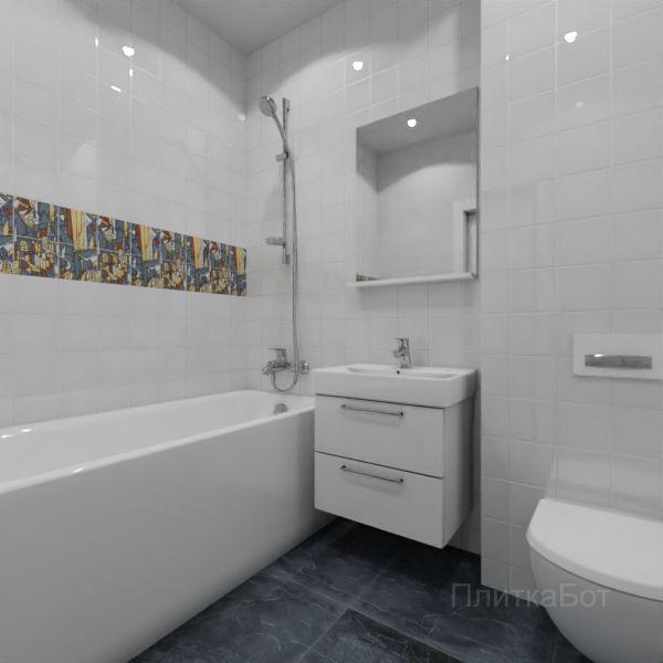 Kerama Marazzi, Витраж (белый с синим), Панно над ванной № 3