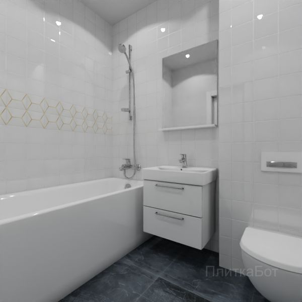 Kerama Marazzi, Витраж (белый с синим), Два декора над ванной и основная плитка № 3