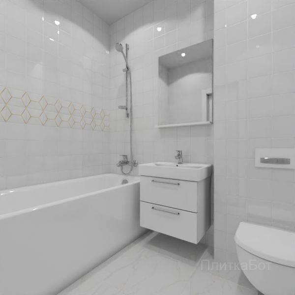 Kerama Marazzi, Витраж (белый с желтым), Два декора над ванной и основная плитка № 4