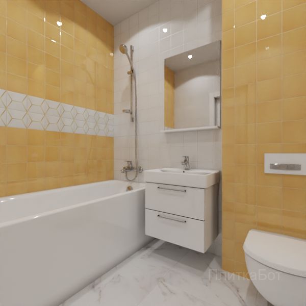 Kerama Marazzi, Витраж (белый с желтым), Два декора над ванной № 5