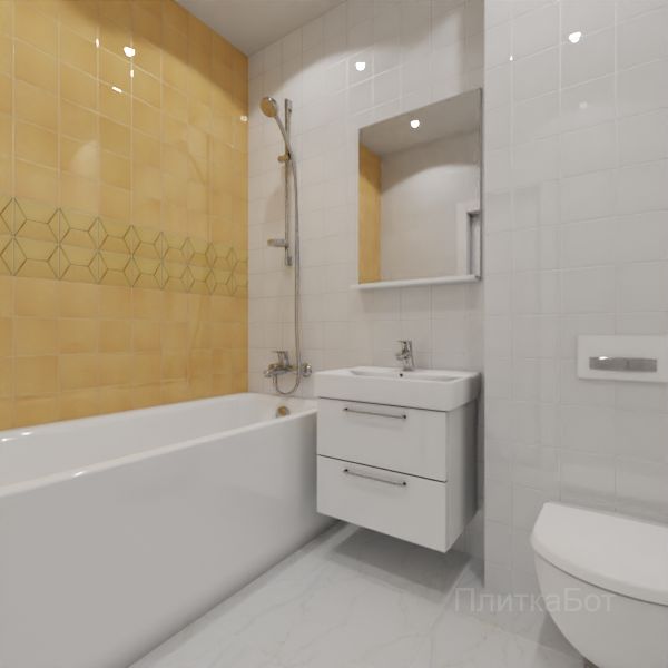 Kerama Marazzi, Витраж (белый с желтым), Два декора над ванной №10