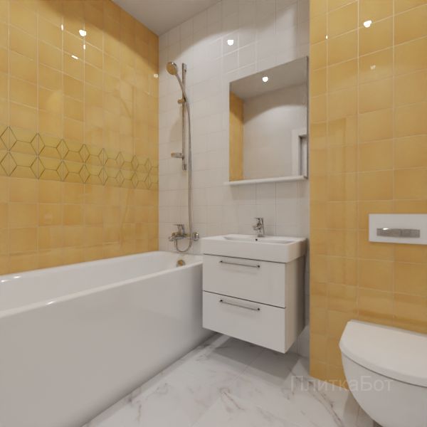 Kerama Marazzi, Витраж (белый с желтым), Два декора над ванной №11