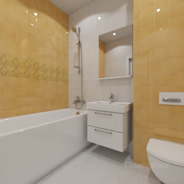 Kerama Marazzi, Витраж (белый с желтым), Два декора над ванной №12