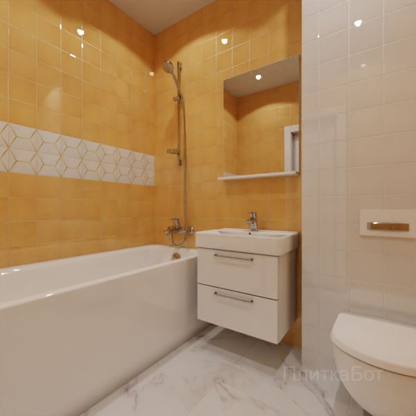 Kerama Marazzi, Витраж (белый с желтым), Два декора над ванной №15