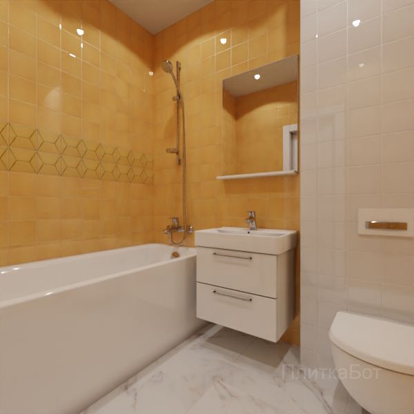 Kerama Marazzi, Витраж (белый с желтым), Два декора над ванной №21