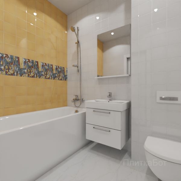 Kerama Marazzi, Витраж (белый с желтым), Панно над ванной № 6