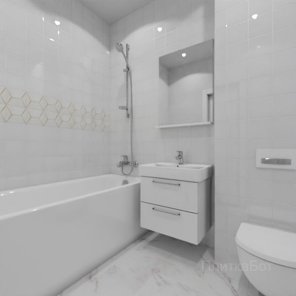 Kerama Marazzi, Витраж (белый с желтым), Два декора над ванной и основная плитка № 3