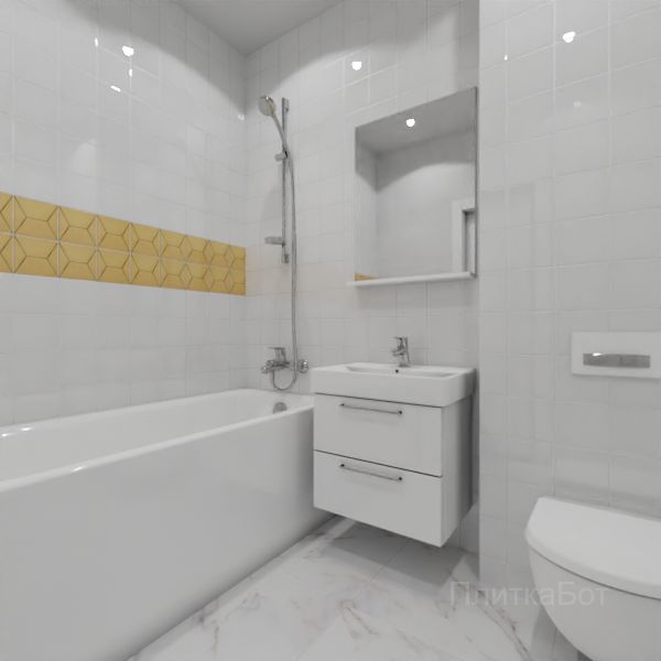 Kerama Marazzi, Витраж (белый с желтым), Два декора над ванной и основная плитка № 3