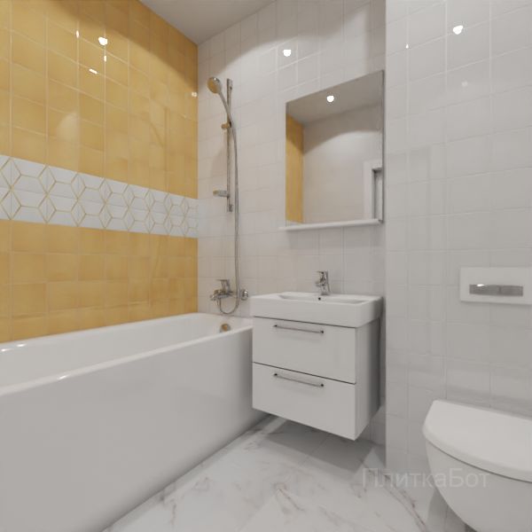 Kerama Marazzi, Витраж (белый с желтым), Два декора над ванной и основная плитка № 5