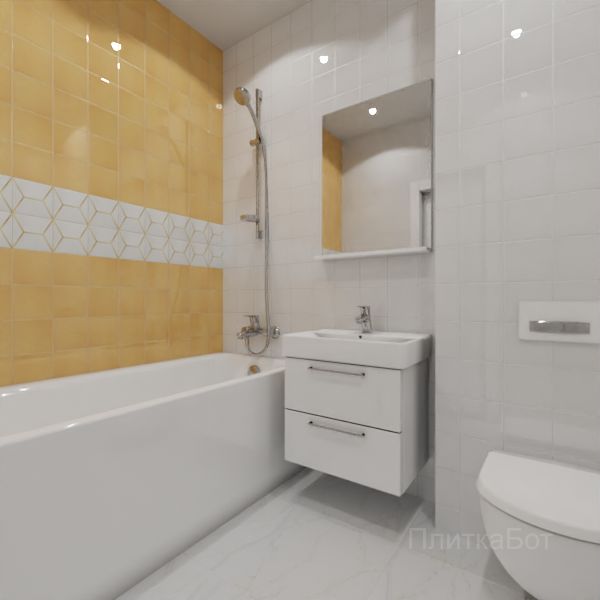 Kerama Marazzi, Витраж (белый с желтым), Два декора над ванной и основная плитка № 6