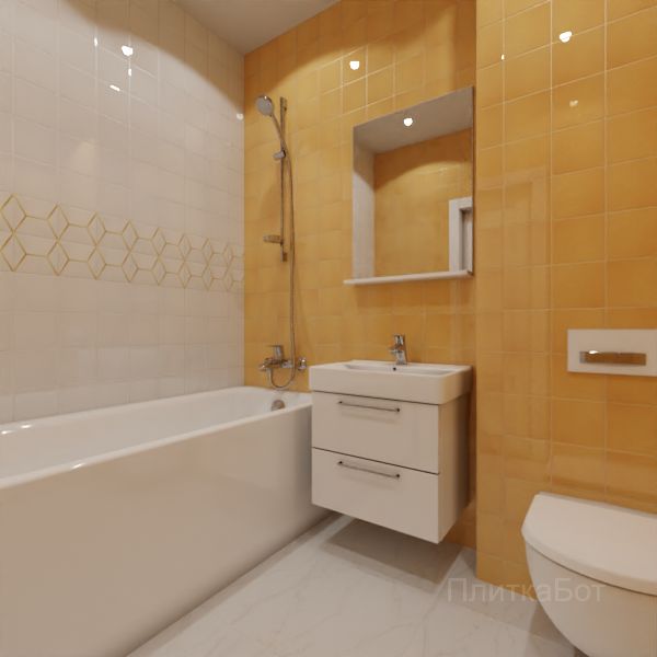 Kerama Marazzi, Витраж (белый с желтым), Два декора над ванной и основная плитка №10