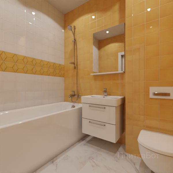 Kerama Marazzi, Витраж (белый с желтым), Два декора над ванной и основная плитка №11