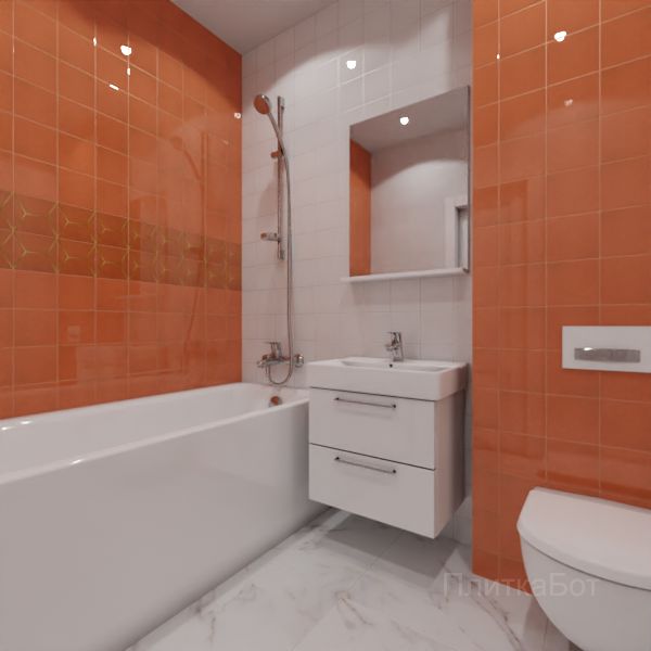 Kerama Marazzi, Витраж (белый с оранжевым), Два декора над ванной № 1