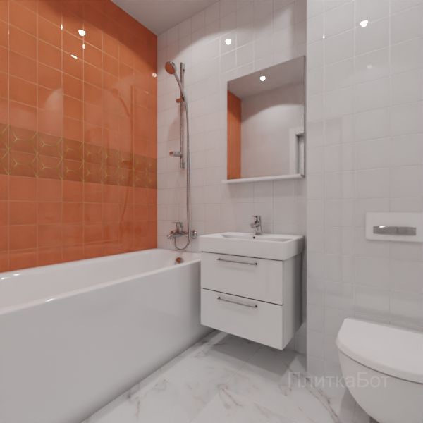 Kerama Marazzi, Витраж (белый с оранжевым), Два декора над ванной № 3