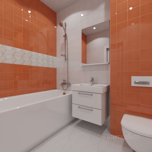 Kerama Marazzi, Витраж (белый с оранжевым), Два декора над ванной № 6