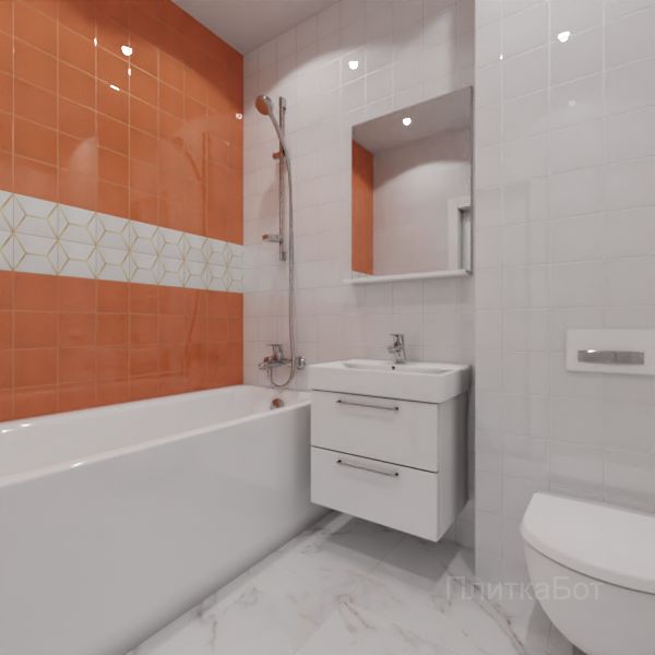 Kerama Marazzi, Витраж (белый с оранжевым), Два декора над ванной № 7