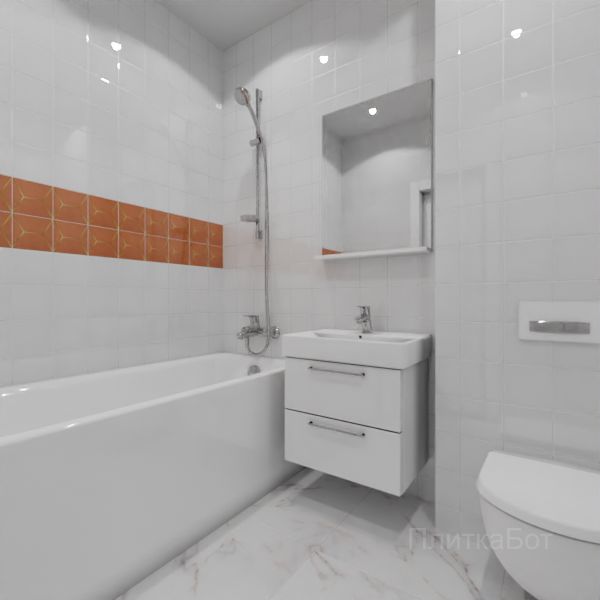 Kerama Marazzi, Витраж (белый с оранжевым), Два декора над ванной и основная плитка № 1
