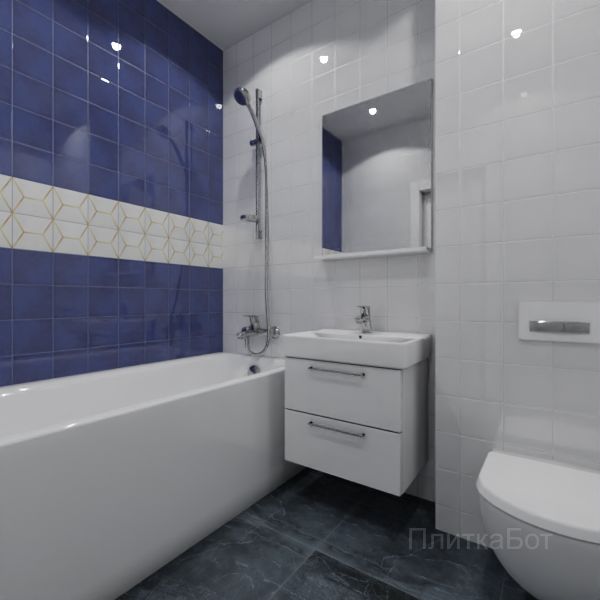 Kerama Marazzi, Витраж (белый с синим), Два декора над ванной № 7
