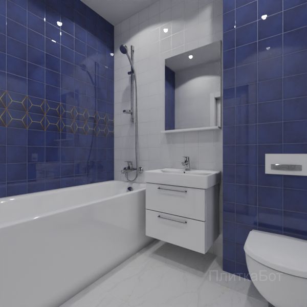 Kerama Marazzi, Витраж (белый с синим), Два декора над ванной № 2