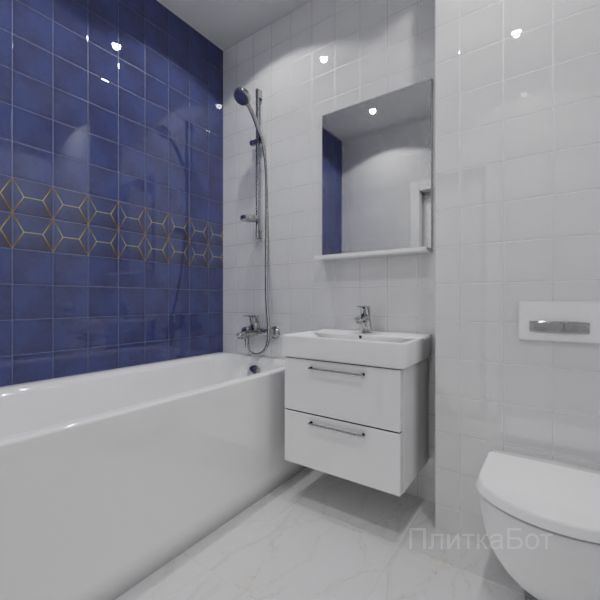 Kerama Marazzi, Витраж (белый с синим), Два декора над ванной № 4