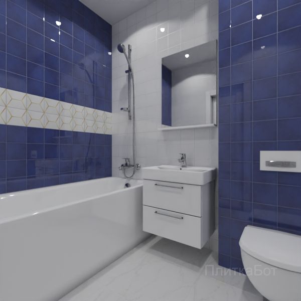 Kerama Marazzi, Витраж (белый с синим), Два декора над ванной № 6