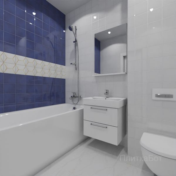 Kerama Marazzi, Витраж (белый с синим), Два декора над ванной № 8