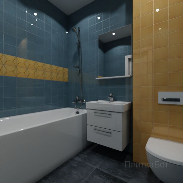 Kerama Marazzi, Витраж (желтый с голубым), Два декора над ванной № 6