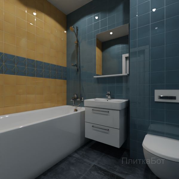 Kerama Marazzi, Витраж (желтый с голубым), Два декора над ванной № 9