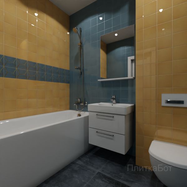 Kerama Marazzi, Витраж (желтый с голубым), Два декора над ванной №10