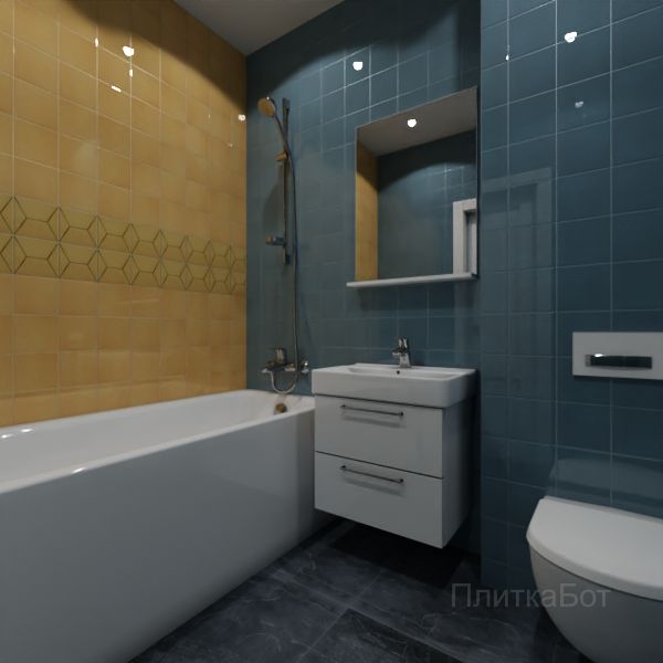 Kerama Marazzi, Витраж (желтый с голубым), Два декора над ванной №13
