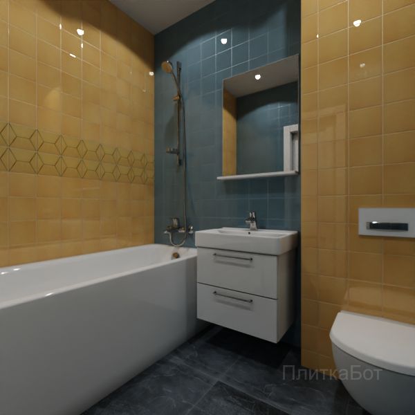 Kerama Marazzi, Витраж (желтый с голубым), Два декора над ванной №16