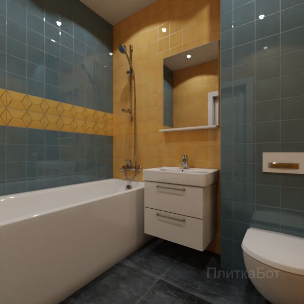 Kerama Marazzi, Витраж (желтый с голубым), Два декора над ванной №21