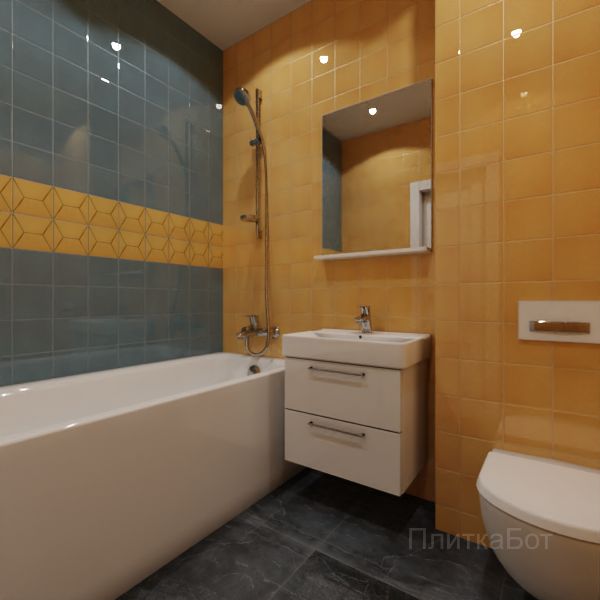 Kerama Marazzi, Витраж (желтый с голубым), Два декора над ванной №22