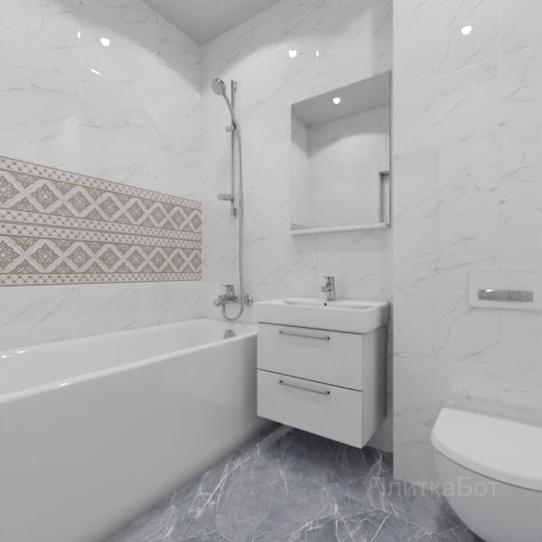 Gracia Ceramica, Elegance (серый), Два декора над ванной и основная плитка