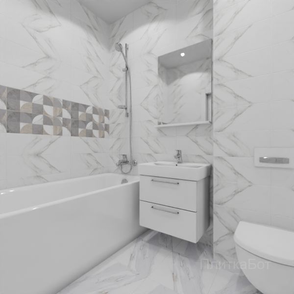 Laparet, Arctic (серый), Два декора над ванной и основная плитка № 2