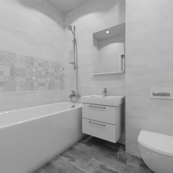 Laparet, Concrete (серый), Два декора над ванной и основная плитка № 3