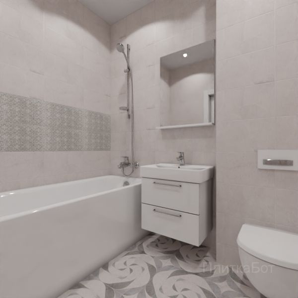 LB Ceramics, Каррарский мрамор и Лофт (светло-серая), Два декора над ванной и основная плитка № 1