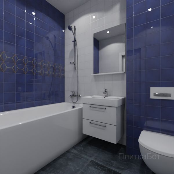 Kerama Marazzi, Витраж (белый с синим), Два декора над ванной № 1